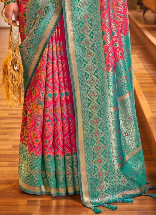Patola Silk  Designer Traditional Saree in Green and Magenta