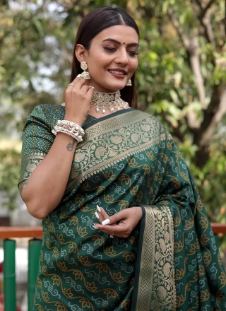 Patola Silk  Green Weaving Contemporary Saree