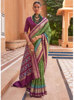 Patola Silk  Patola Print Green Trendy Saree