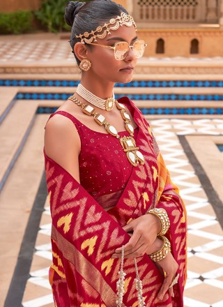 Patola Silk  Weaving Contemporary Saree in Maroon and Multi Colour