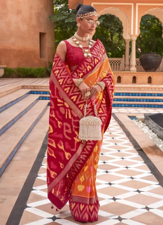 Patola Silk  Weaving Contemporary Saree in Maroon and Multi Colour