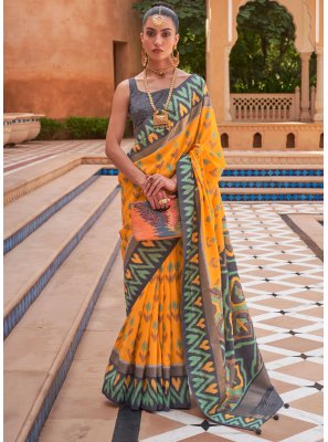 Patola Silk  Yellow Weaving Contemporary Saree