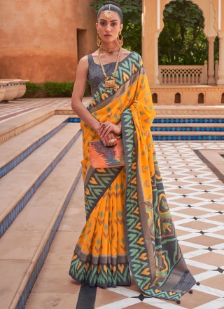 Patola Silk  Yellow Weaving Contemporary Saree