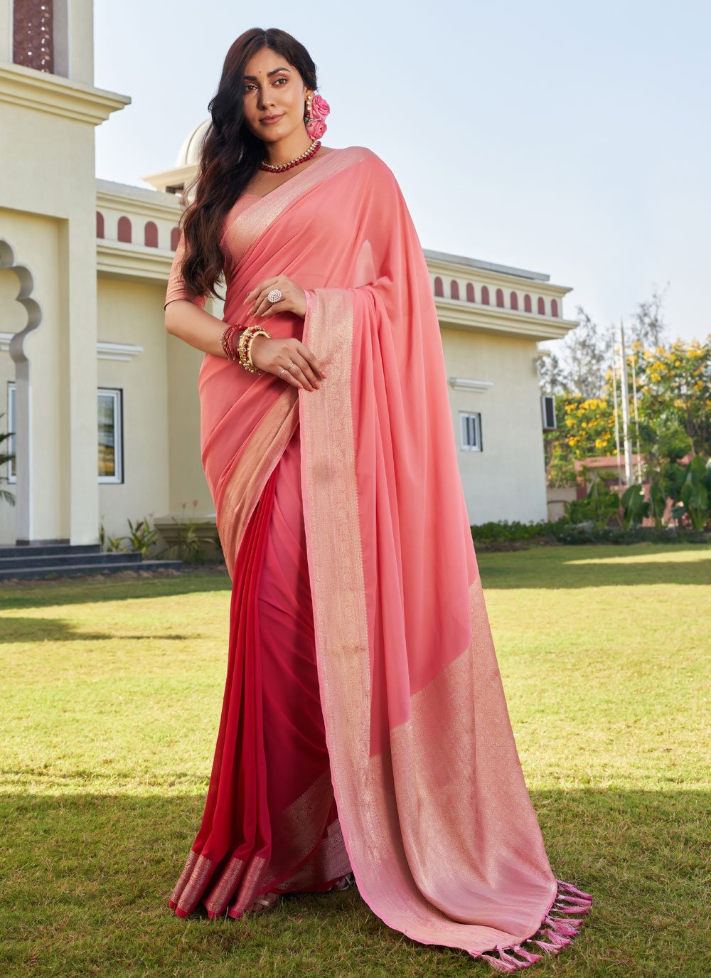 Peach Art Silk Woven Saree With Embroidered Blouse 4809SR07