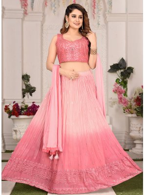 Peach and Rose Pink Embroidered Readymade Lehenga Choli