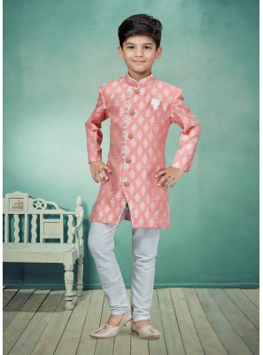 Peach Banarasi Jacquard Indo Western