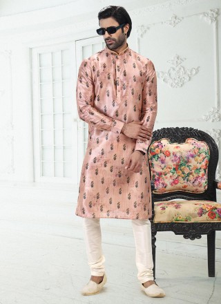 Peach Banarasi Silk Engagement Kurta Pyjama