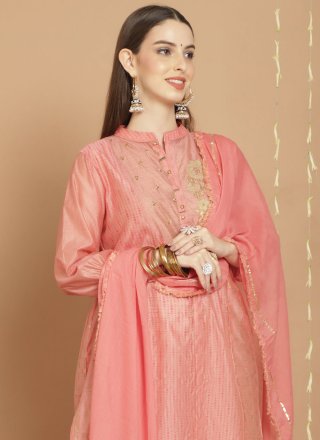 Peach Chanderi Silk Embroidered Work Salwar Suit for Ceremonial