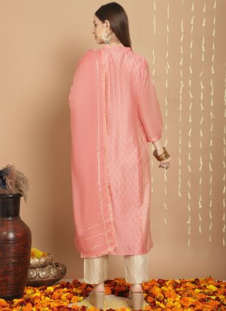 Peach Chanderi Silk Embroidered Work Salwar Suit for Ceremonial