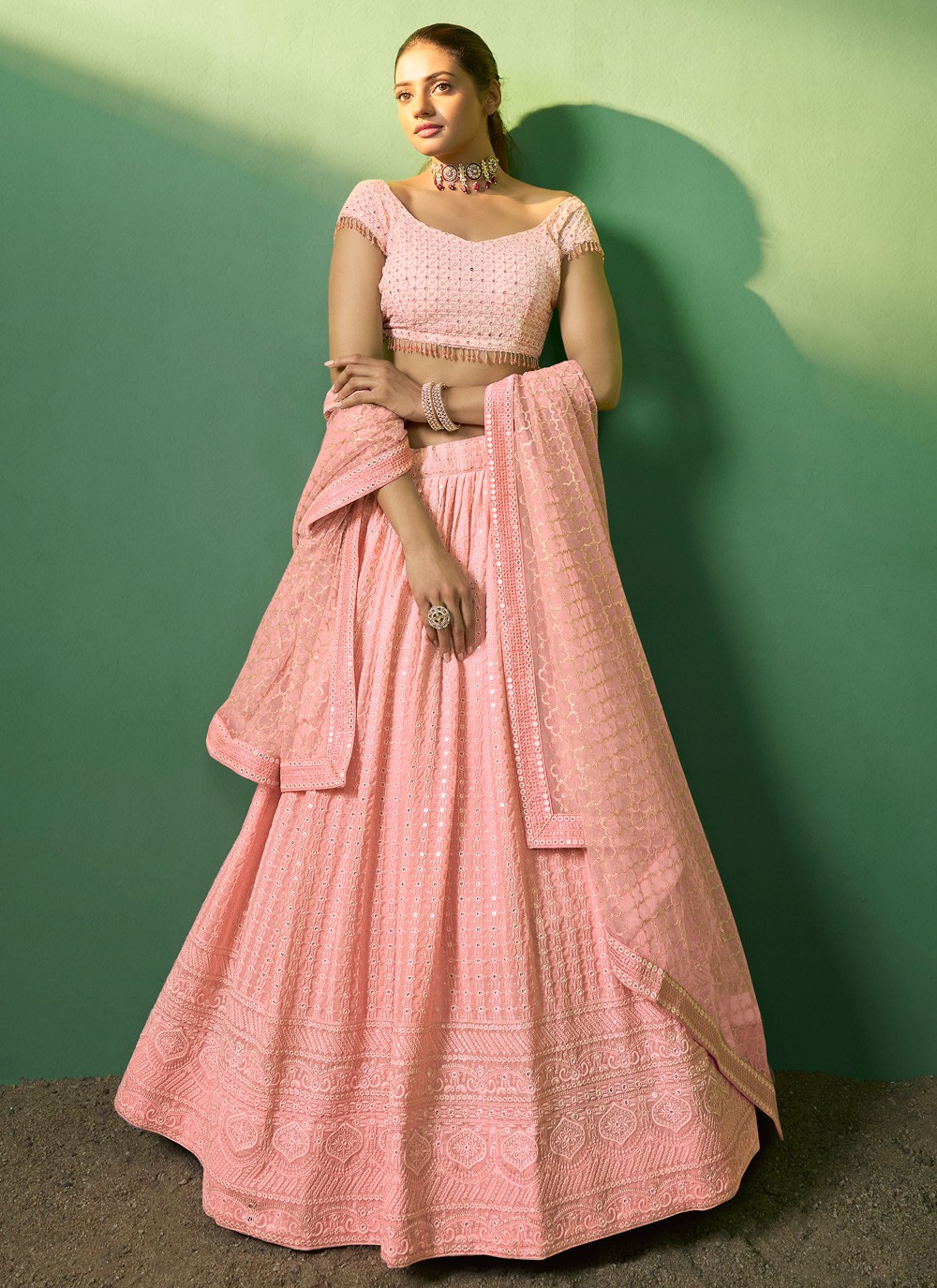 PEACH SURPRISE ,SELFIE KURTIZ HEAVY PEACH COLOR BRIDAL LEHENGA WITH SI –  www.soosi.co.in