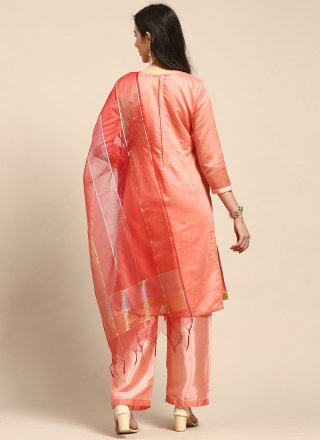 Peach Embroidered Chanderi Silk Palazzo Salwar Suit