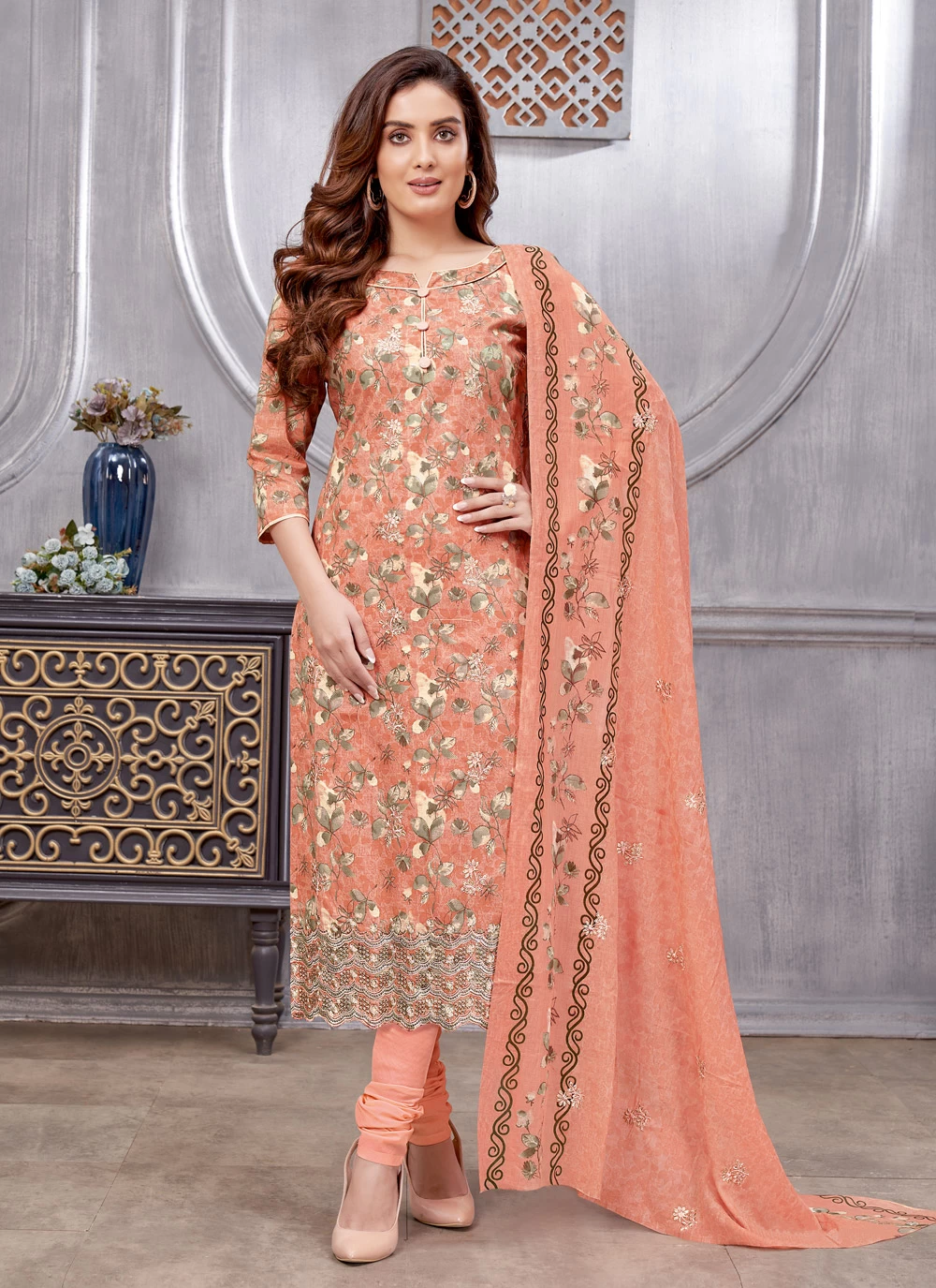 Brown Readymade Angrakha Style Cotton Suit 4165SL12