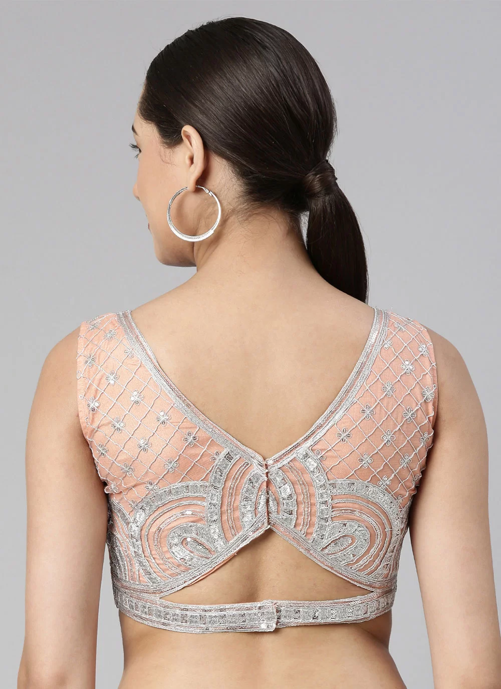 Shop Peach Embroidered Net Designer Blouse Online 251280 New