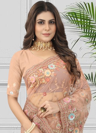 Peach Embroidered Party Classic Saree
