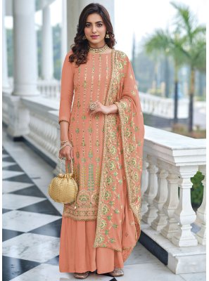 Peach Embroidered Party Salwar Suit