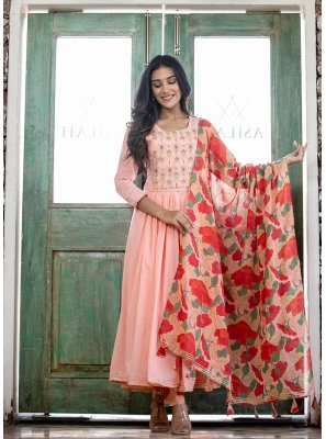 Peach Embroidered Readymade Salwar Suit