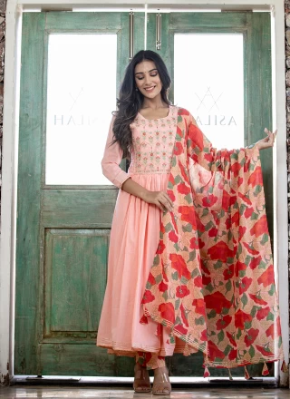 Peach Embroidered Readymade Salwar Suit