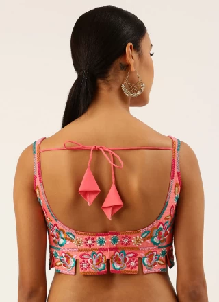 Peach Embroidered Silk Designer Blouse