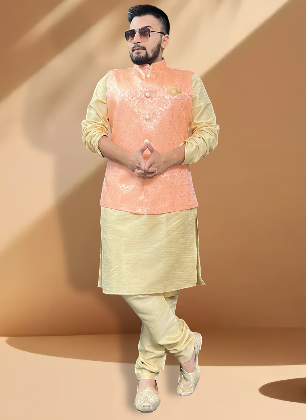 Peach clearance nehru jacket