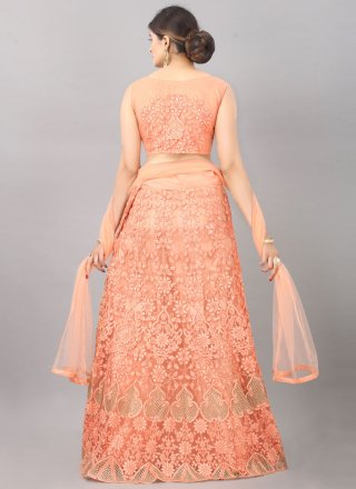 Peach Net Lehenga Choli with Embroidered and Sequins Work