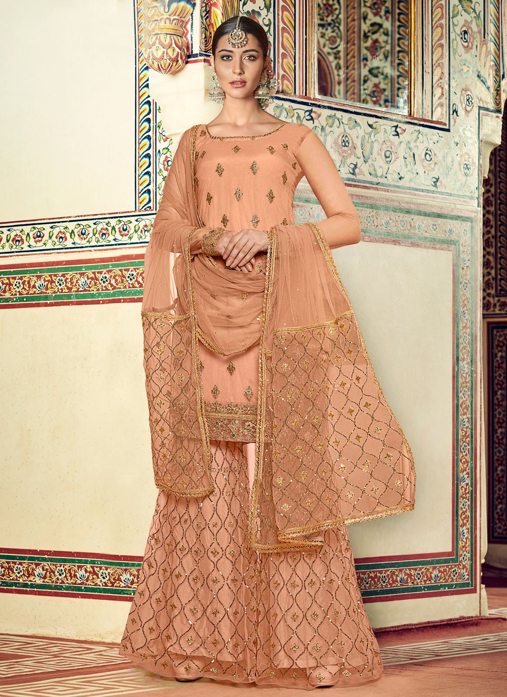 Buy Peach Salwar Kameez : 250316 - Popular