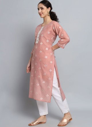 Peach Silk Blend Designer Kurti with Embroidered and Print Work
