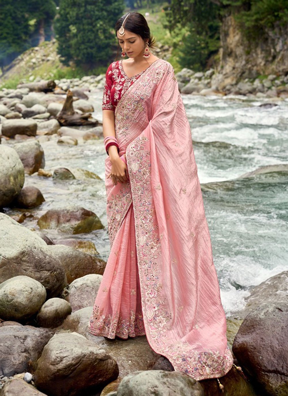 blush peach saree with embroidered blouse 6162 | Saree designs, Party wear  sarees, Stylish sarees