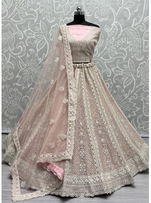 Peach Thread Work Wedding Lehenga Choli