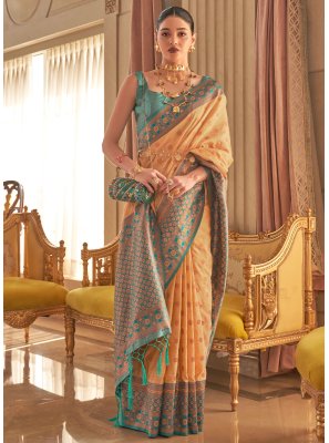 Peach Weaving Contemporary Saree