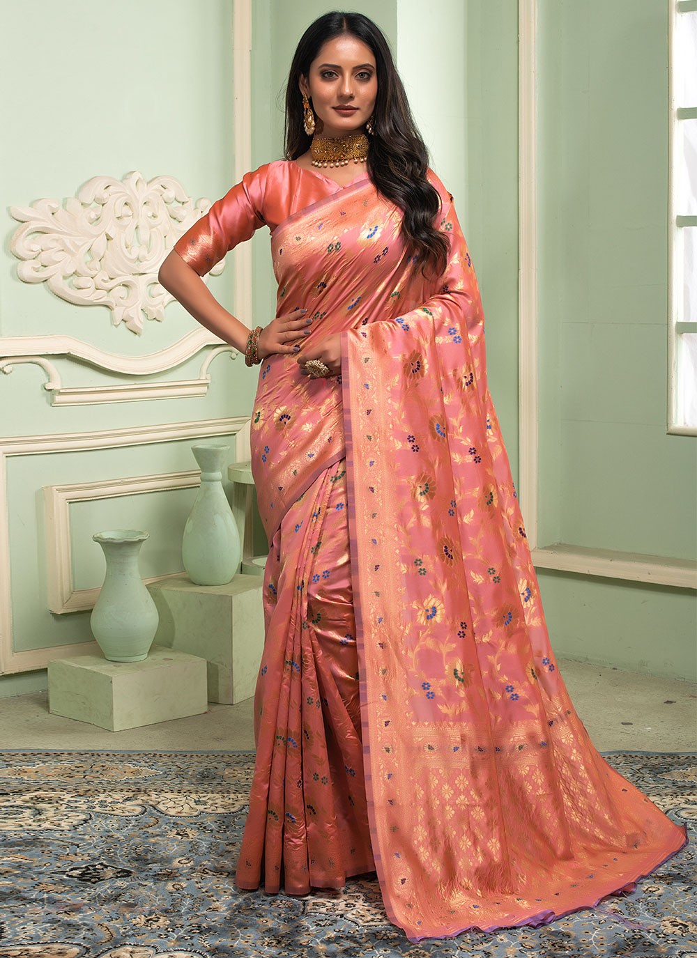 FaceDeal Party Wear Designer Peach Color Cotton Silk Saree With Blouse  Piece (280) at Rs 450 in Surat