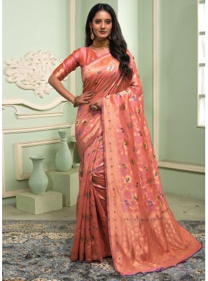 Peach Weaving Saree