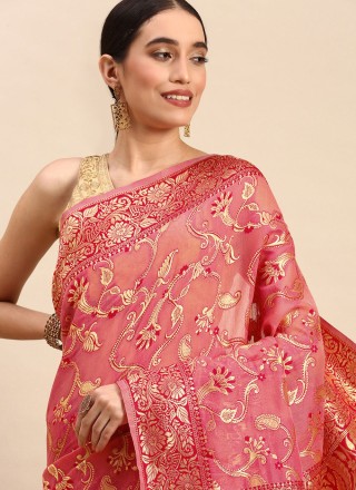 Peach Weaving Soft Cotton Saree