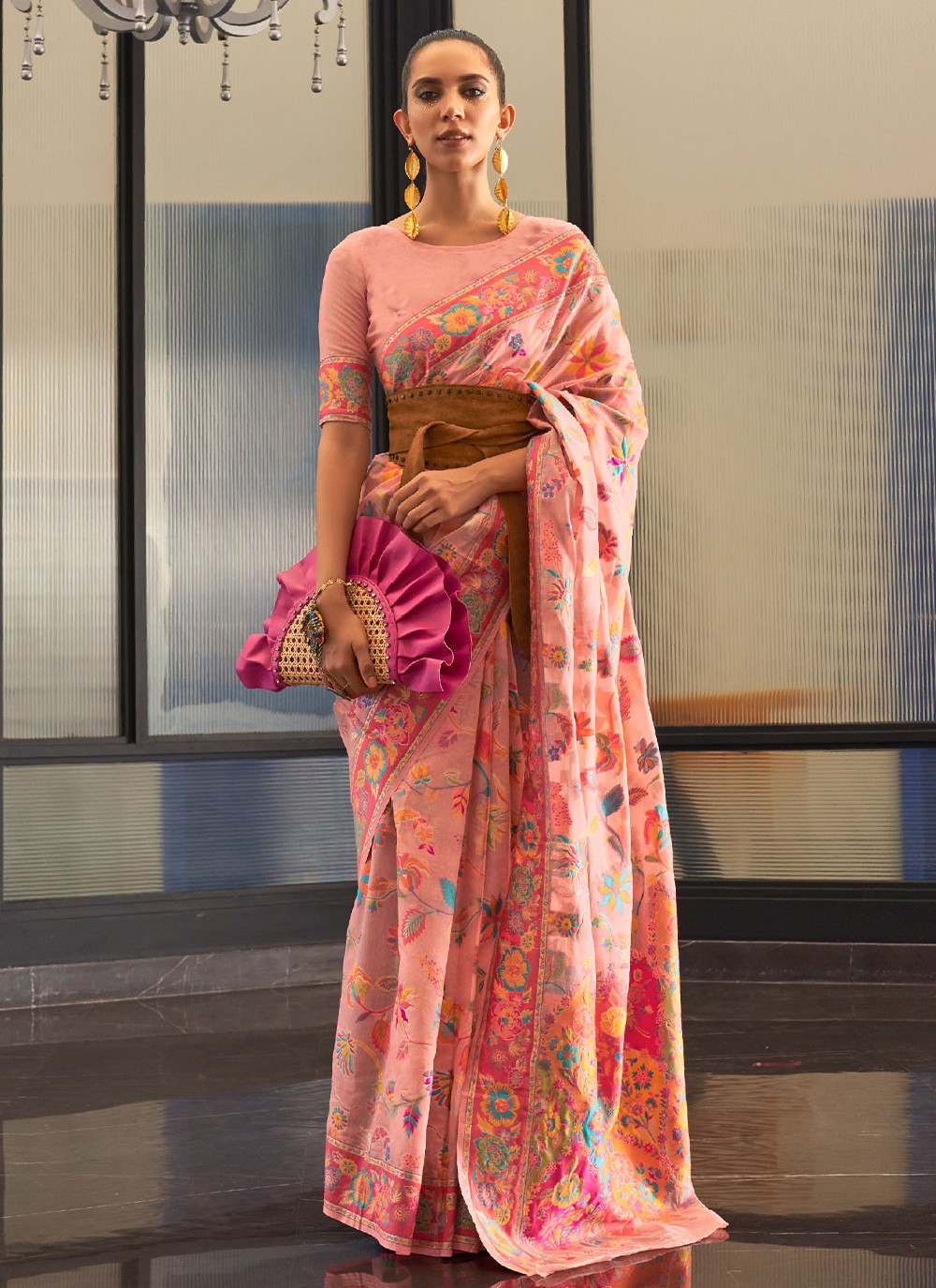 Peach saree with embroiderd Blouse | Peach saree, Bridal blouse designs,  Lehenga style saree