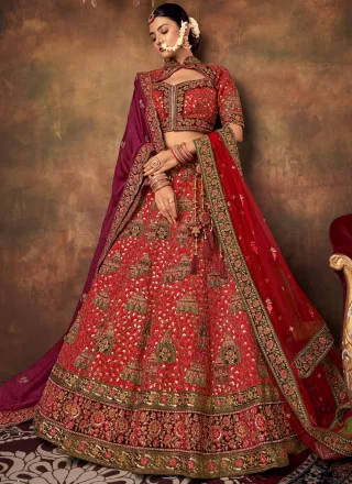 Phenomenal Red Silk Lehenga Choli