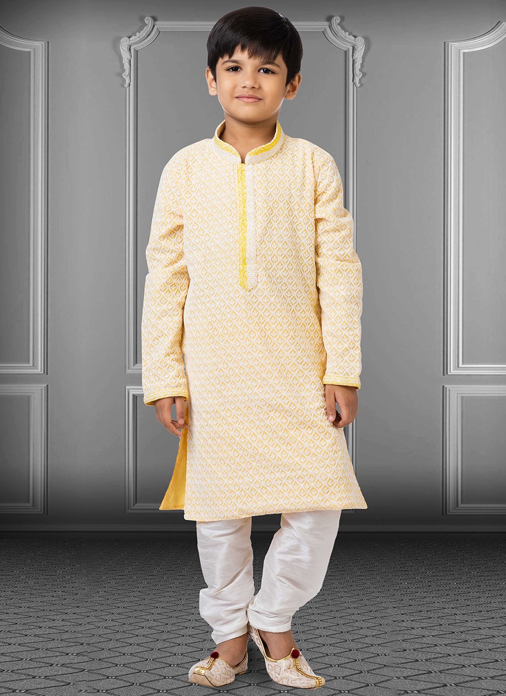 Buy Picturesque Yellow Georgette Kurta Pyjama with Embroidered