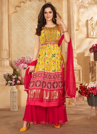 Pink and Yellow Palazzo Salwar Kameez