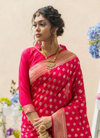 Pink Banarasi Silk Contemporary Saree