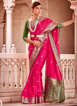 Pink Banarasi Silk Contemporary Saree