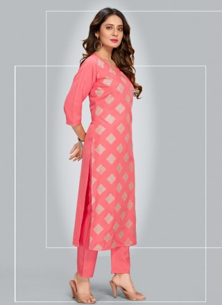 Pink Blended Cotton Pant Style Suit