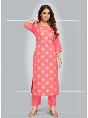 Pink Blended Cotton Pant Style Suit