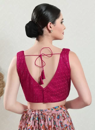 Pink Brocade Designer Blouse with Embroidered Work for Women
