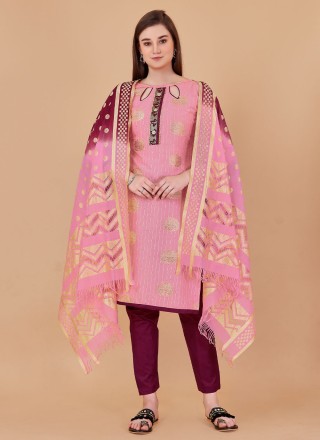 Pink Ceremonial Banarasi Silk Trendy Salwar Kameez