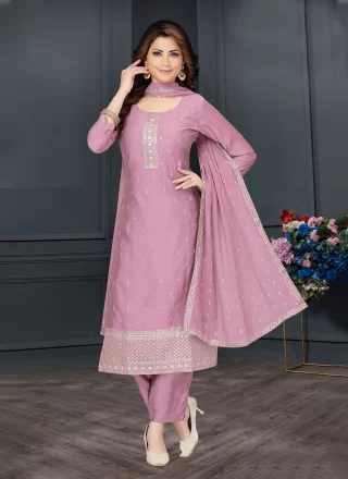 Pink Chanderi Silk Pant Style Suit