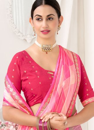 Pink Chiffon Contemporary Saree with