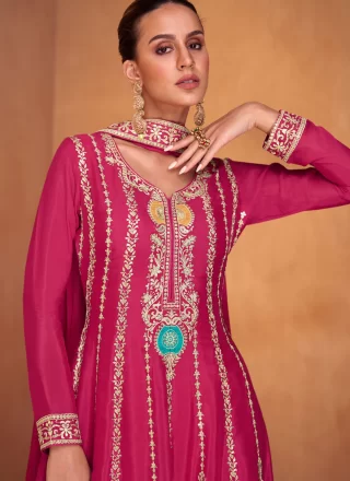 Pink Chinon Palazzo Salwar Suit with