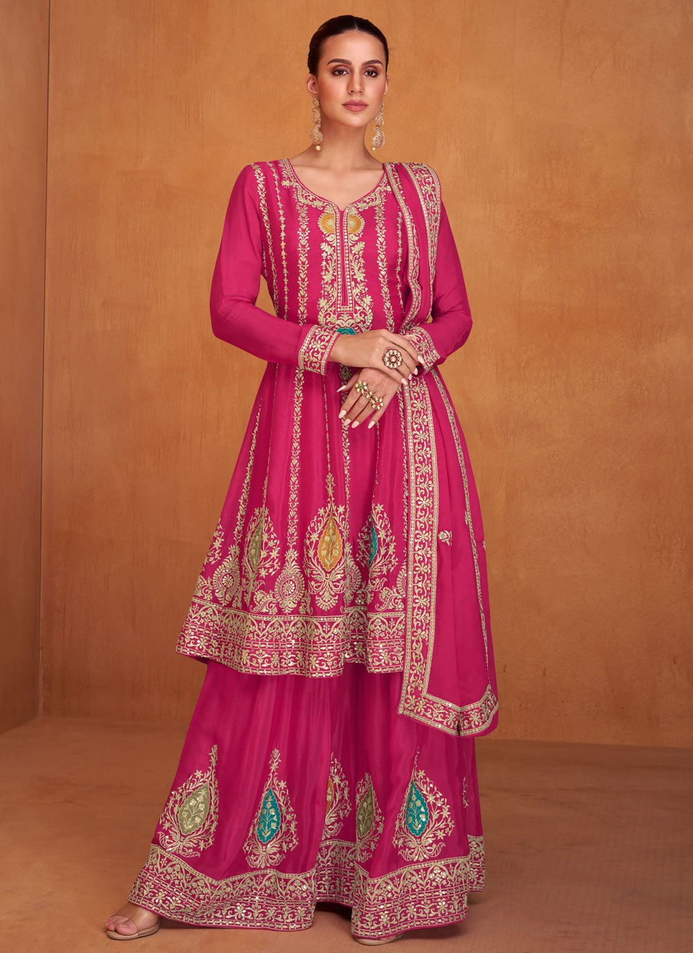 Buy Pink Chinon Palazzo Salwar Suit with Online 273125 Salwar
