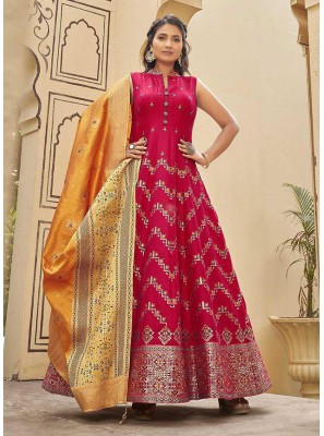 Classy..! Stunning maroon color floor length dress with floret lata design  hand embroidery gold thread stone