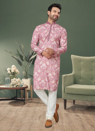 Pink Cotton Kurta Pyjama with