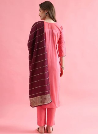 Pink Cotton Silk Embroidered Work Readymade Salwar Suit for Women