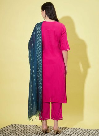Pink Cotton Silk Pant Style Suit with Embroidered Work